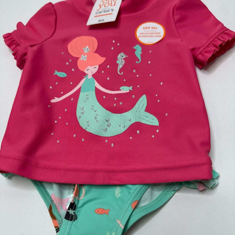 New Carter's Just One You Baby Girl Two Piece Rash Guard Swim Set 6 Month